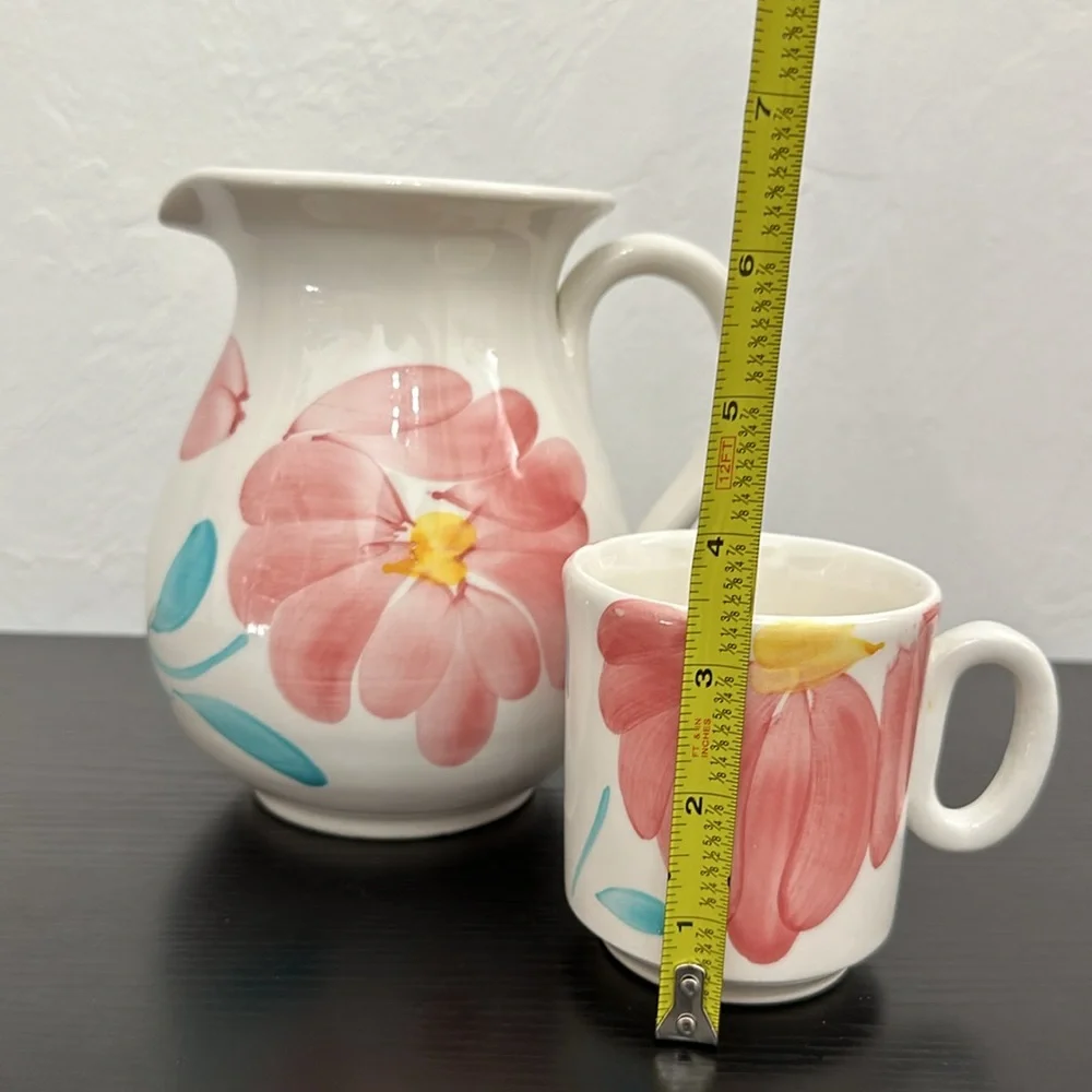 Pier 1 Hand Painted Pitcher & Cup Set Italy